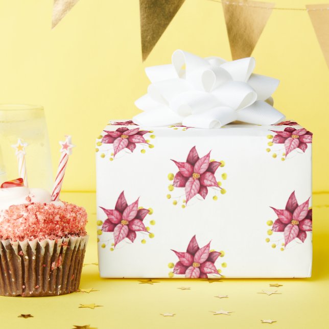 Papel De Regalo Modernos Navidades rojos cálidos con flores (Fiesta de cumpleaños )