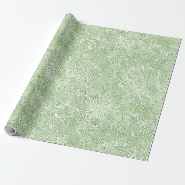 Papel De Regalo Moire de seda pequeño patrón en verde animo (Desenrollado)