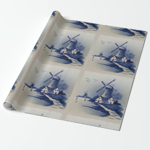 Papel De Regalo Molino de viento azul vintage Delft
