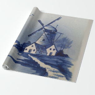 Papel De Regalo Molino de viento azul vintage Delft