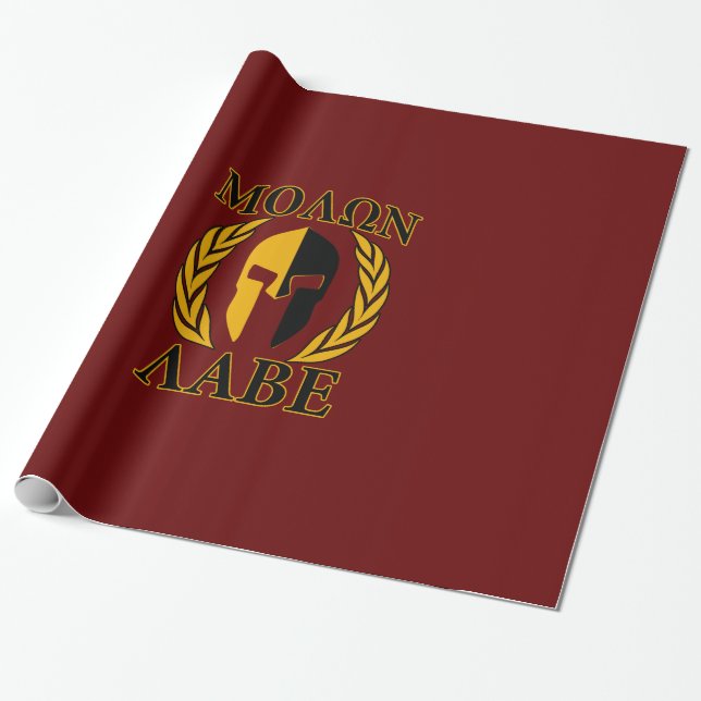 Papel De Regalo Molon Labe Spartan Mask Laurels Decoración Borgoña (Desenrollado)