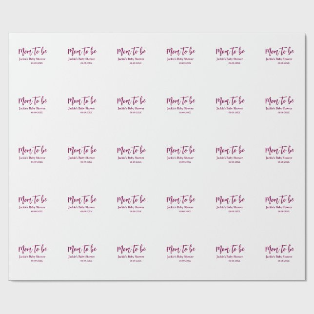 Papel De Regalo Mom to be baby shower name date pink simple minima (Superficie plana)