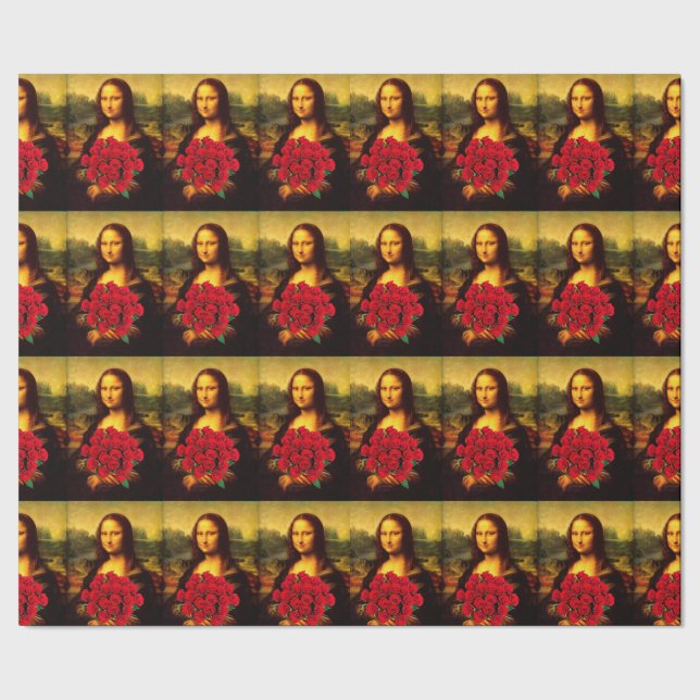 Papel De Regalo Mona Lisa Con Bouquet De Rosas Rojas (Costura)