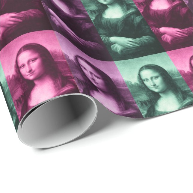 Papel De Regalo Mona Lisa Púrpura Rosa Verde (Esquina del rollo)