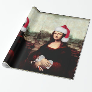 Papel De Regalo Mona Lisa Sombrero de Santa Navidad