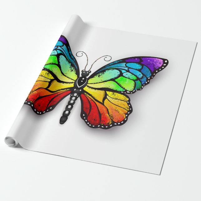 Papel De Regalo Monarca de mariposa arcoiris (Desenrollado)