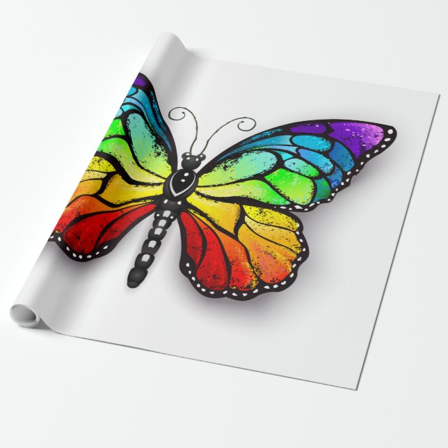 Papel De Regalo Monarca de mariposa arcoiris (Desenrollado)