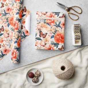 Papel De Regalo Monarch Butterfly Naranja Floral