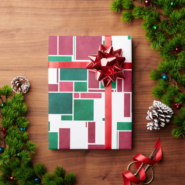 Papel De Regalo Mondrian Navidades rojos y verdes audaces modernos (Regalo de vacaciones)