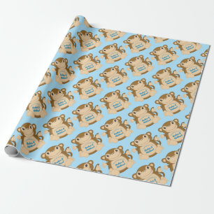 Papel De Regalo Monkey Baby Shower Blue