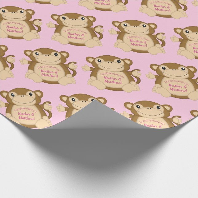 Papel De Regalo Monkey Baby Shower Pink (Esquina)