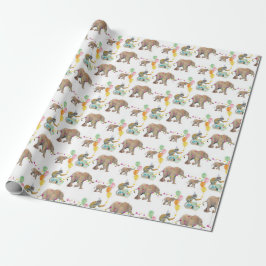 Papel De Regalo Monkey Elephant Balloon Party Birthday Gift Wrap