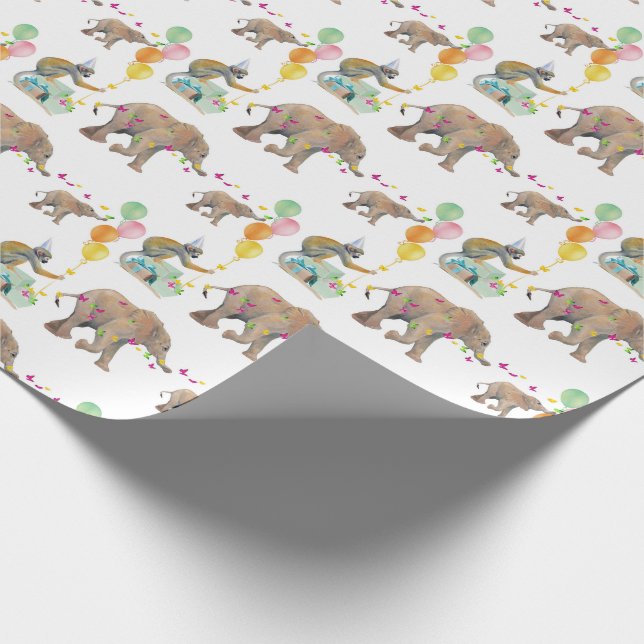 Papel De Regalo Monkey Elephant Balloon Party Birthday Gift Wrap (Esquina)