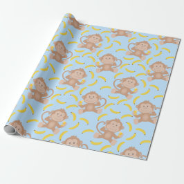 Papel De Regalo Monkey Munching Banana Blue