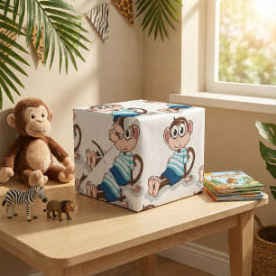 Papel De Regalo Mono Adorable con Camisa a Rayas Azules y Pantalon