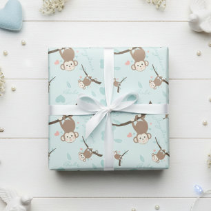 Papel de regalo mono azul pastel de San Valentín