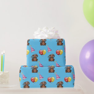 Papel De Regalo Mono de Cumpleaños y Globos para Niños 