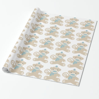 Papel De Regalo Mono del calcetín en azul