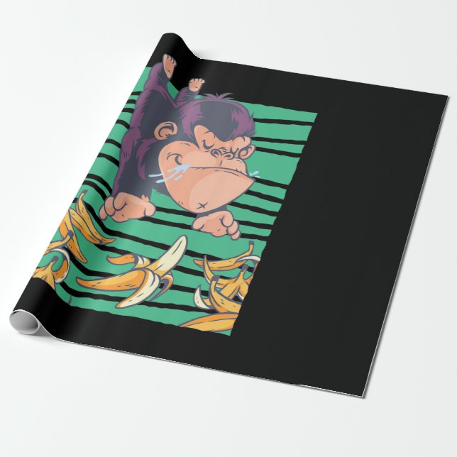 Papel De Regalo Mono lindo con bananas (Desenrollado)