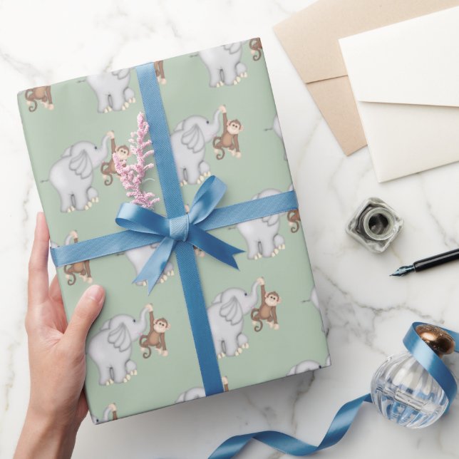 Papel De Regalo Mono y elefante en sabio (Regalar)
