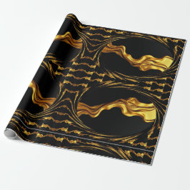 Papel De Regalo Monochrome Opulence: Liquid Gold Black Designer 