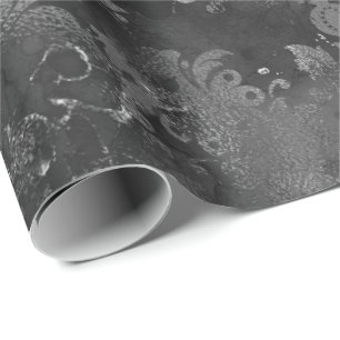 Papel De Regalo Monocrom de grungo floral gris gris plateado negro