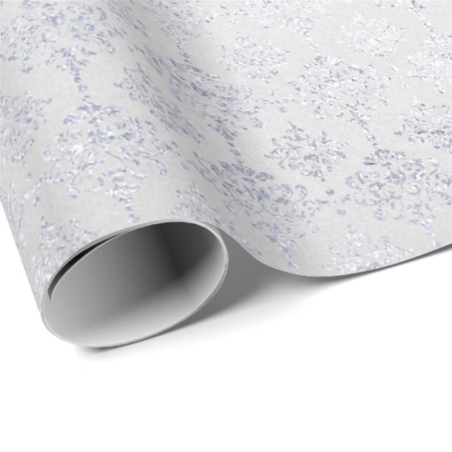 Papel De Regalo Monocromático Metálico brillante Damasco Gris plat (Esquina del rollo)