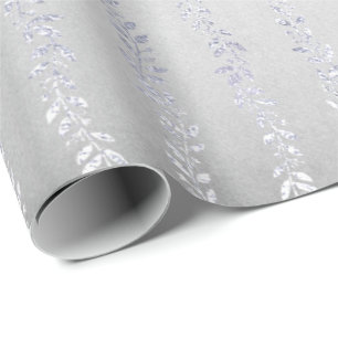 Papel De Regalo Monocromático plateado Floral Girland Metálico