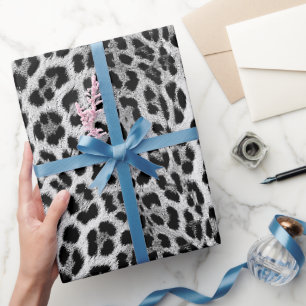 Papel De Regalo Monocromo blanco y negro, patrón leopardo