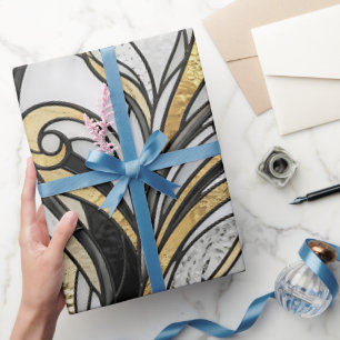 Papel de regalo monocromo dorado de orquídea abstr