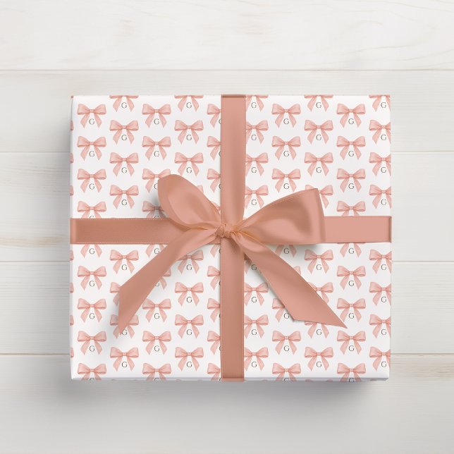 Papel De Regalo Monogram Blush Pink Bow Watercolor (Subido por el creador)