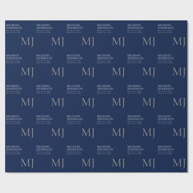 Papel De Regalo Monogram Plain Dark Blue Trendy Business (Superficie plana)