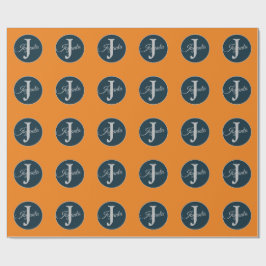 Papel De Regalo Monograma azul naranja gris personalizado Elegante