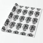 Papel De Regalo Monograma B Patrón floral blanco y negro inicial<br><div class="desc">Monograma B El papel de ajuste inicial del patrón floral blanco y negro se puede personalizar con una imagen, nombre, texto, logotipo o foto. Cambia el fondo blanco a cualquier sombra de azul, verde, amarillo, naranja, rosa, rojo, marrón y morado. Ideal para envolver a Navidades, cumpleaños, ducha de bebé o...</div>