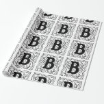 Papel De Regalo Monograma B Patrón floral blanco y negro inicial<br><div class="desc">Monograma B El papel de ajuste inicial del patrón floral blanco y negro se puede personalizar con una imagen, nombre, texto, logotipo o foto. Cambia el fondo blanco a cualquier sombra de azul, verde, amarillo, naranja, rosa, rojo, marrón y morado. Ideal para envolver a Navidades, cumpleaños, ducha de bebé o...</div>