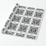 Papel De Regalo Monograma B Patrón inicial de cuadrado blanco y ne<br><div class="desc">Monograma B El papel de ajuste inicial del patrón de medallón negro y cuadrado blanco se puede personalizar con una imagen, nombre, texto, logotipo o foto. Cambia el fondo blanco a cualquier sombra de azul, verde, amarillo, naranja, rosa, rojo, marrón y morado. Ideal para envolver a Navidades, cumpleaños, ducha de...</div>