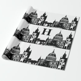 Papel De Regalo Monograma blanco negro elegante de la Inglaterra d