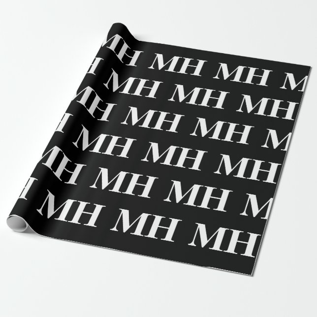 Papel De Regalo Monograma blanco negro simple monogramado Wr (Desenrollado)