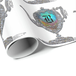 Papel De Regalo Monograma blanco victoriano de tetera
