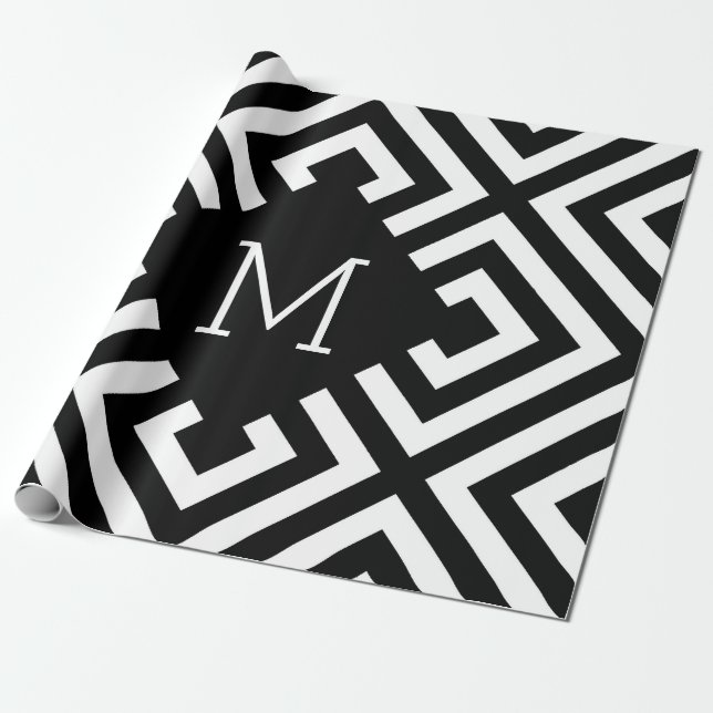 Papel De Regalo Monograma blanco y negro (Desenrollado)