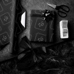 Papel De Regalo Monograma clásico   Moderno blanco y negro simple