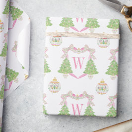 Papel De Regalo Monograma de árbol de navidad rosa acuarela