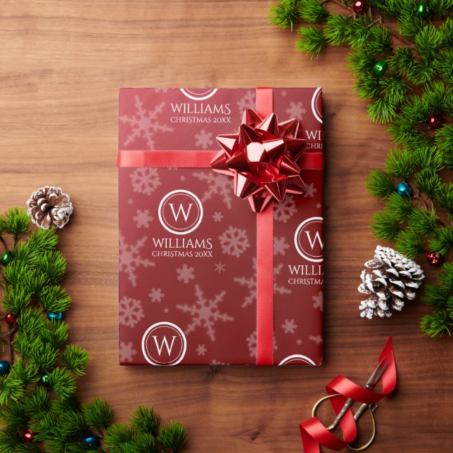 Papel De Regalo Monograma de copos de nieve de Relieve metalizado  (Regalo de vacaciones)