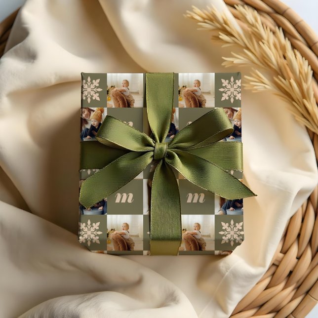 Papel De Regalo Monograma de foto de Personalizado de patrón contr (Retro Chequered Pattern Custom Photo Monogram Wrapping Paper)