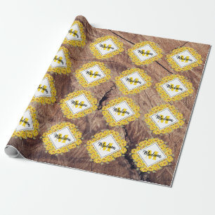 Papel De Regalo Monograma de girasoles y madera rústica