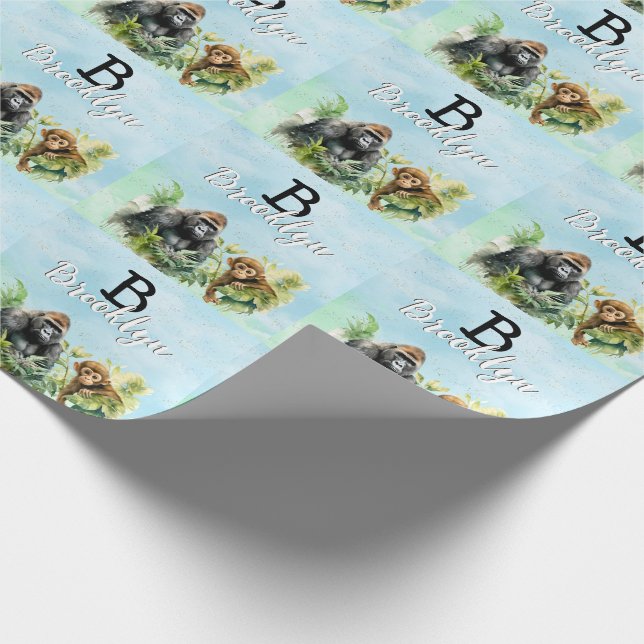Papel De Regalo Monograma de gorila personalizada Chimpancee Jungl (Esquina)