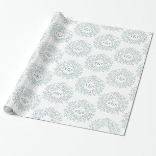 Papel De Regalo Monograma de hoja verde dibujo de blanco