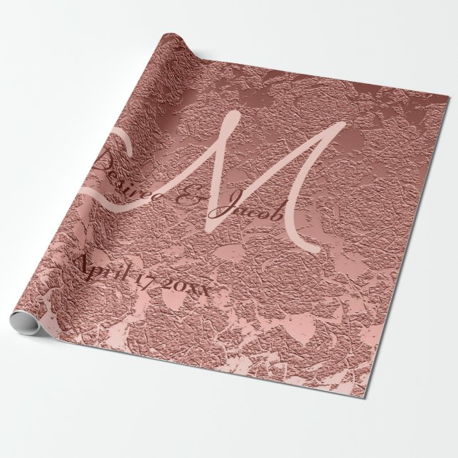 Papel De Regalo Monograma de la recepción Rosa Gold Elegant Weddin (Desenrollado)
