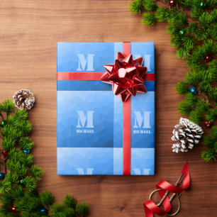 Papel De Regalo Monograma de malla geométrica azul claro