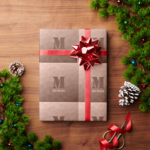 Papel De Regalo Monograma de malla geométrica marrón Mocha